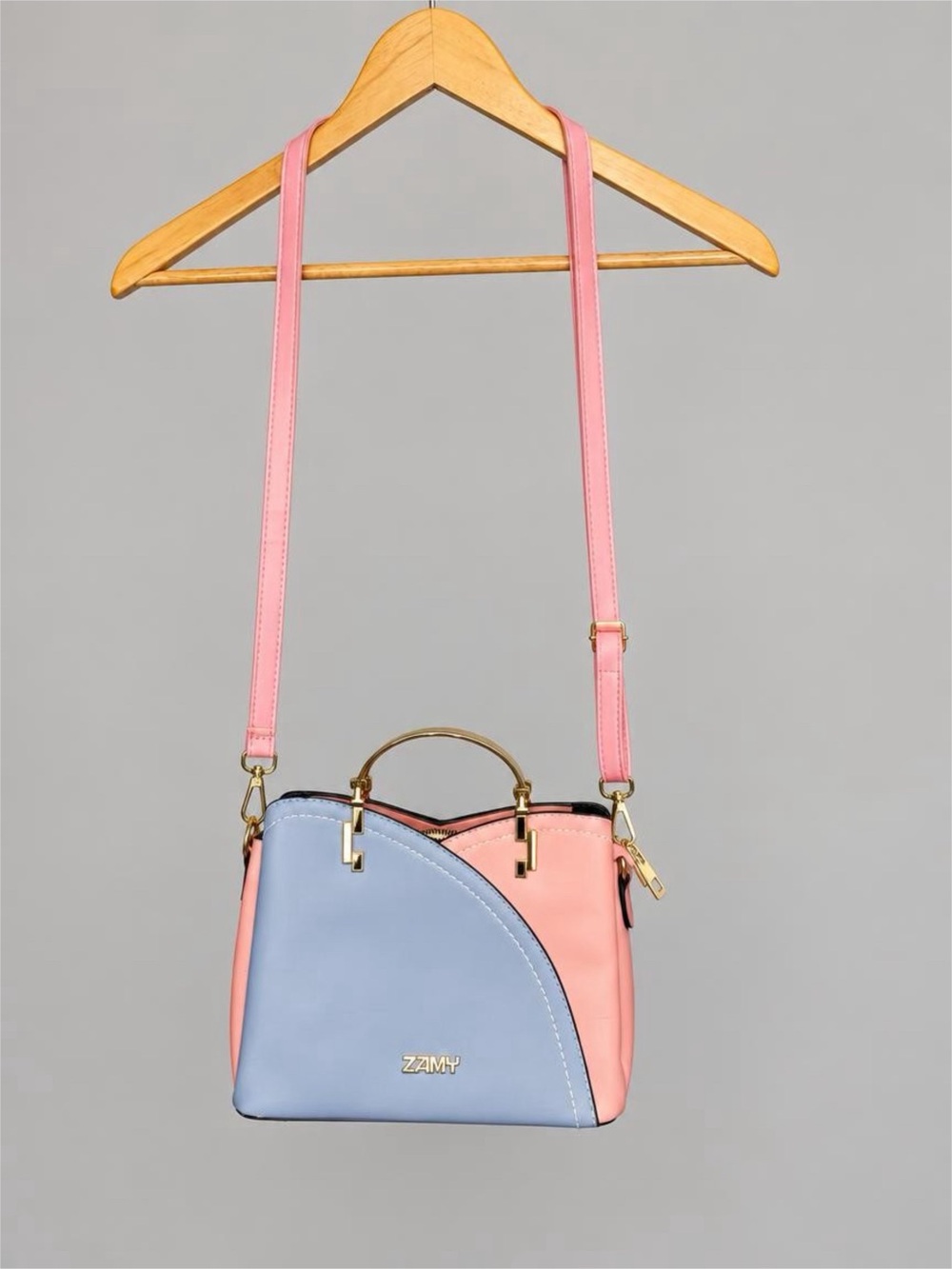 Pink & Blue Faux Leather Shoulder Bag